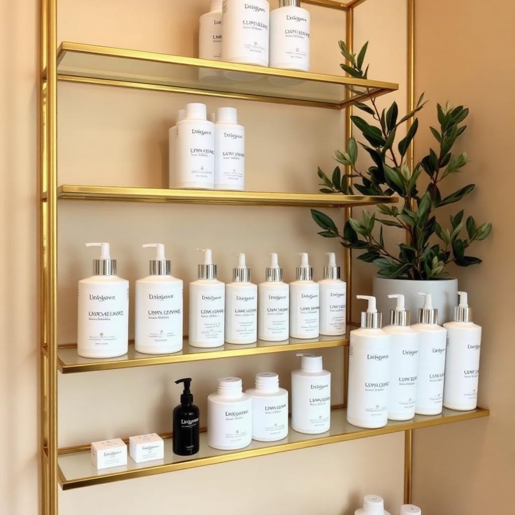 Retail shelf of premium skincare products